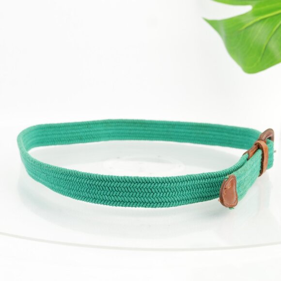 Talbots Womens Belt Size XL Extra Large Kelly Green Woven Elastic Leather Tip - Picture 3 of 13